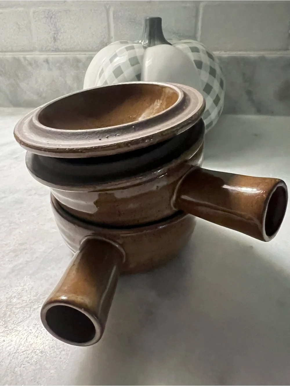 Brown Ceramic Sauce Servers with Lids (Set of 2)